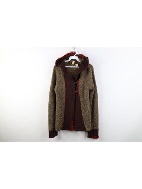 Vtg Y2K Buckle BKE Womens Large Wool Blend Knit Babydoll Clasp Hooded Sweater